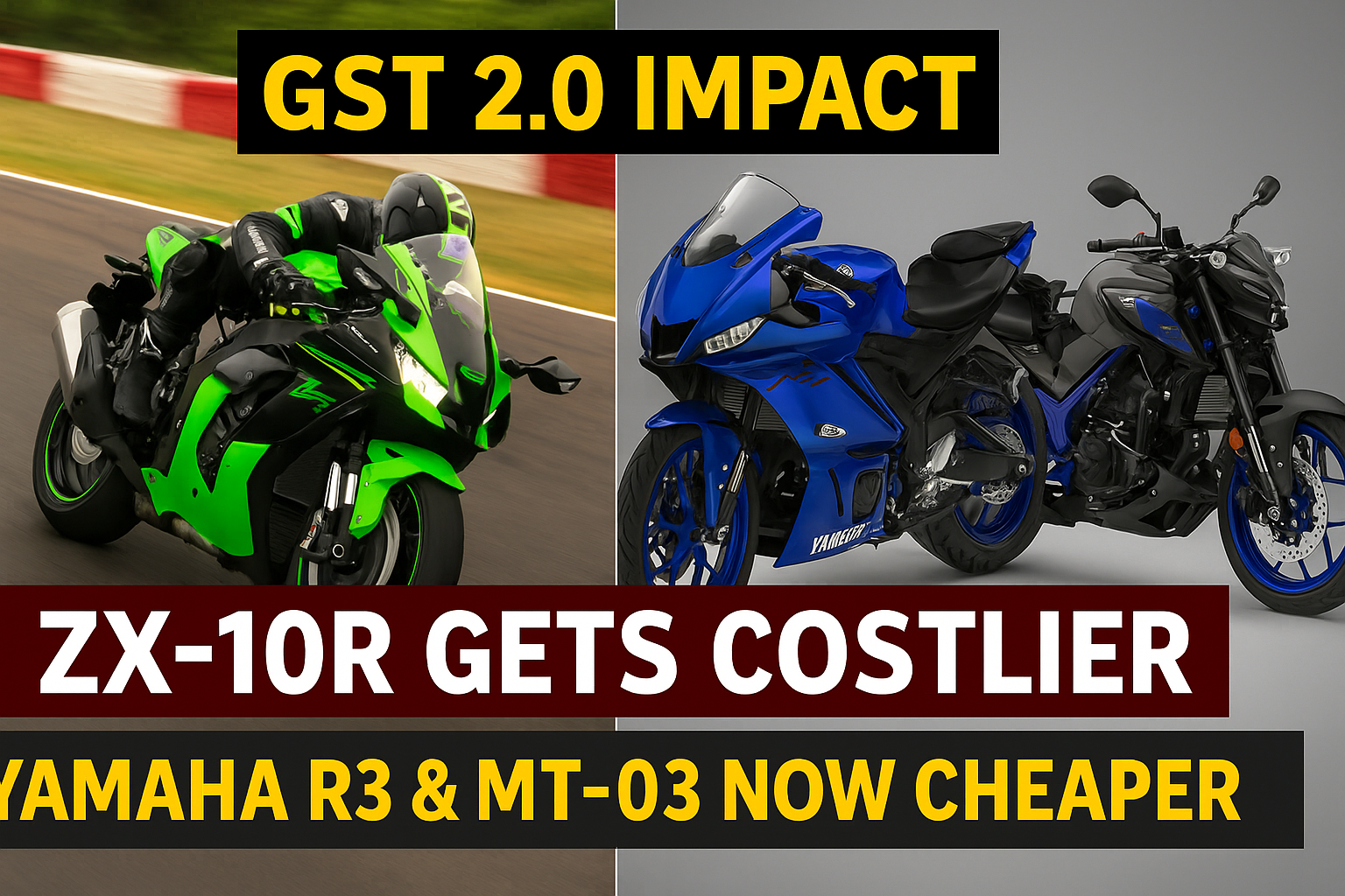 Kawasaki ZX-10R Price Crosses ₹20 Lakh After GST Reforms – Still India’s Most Affordable 1000cc Superbike; Yamaha R3, MT-03 Get Cheaper