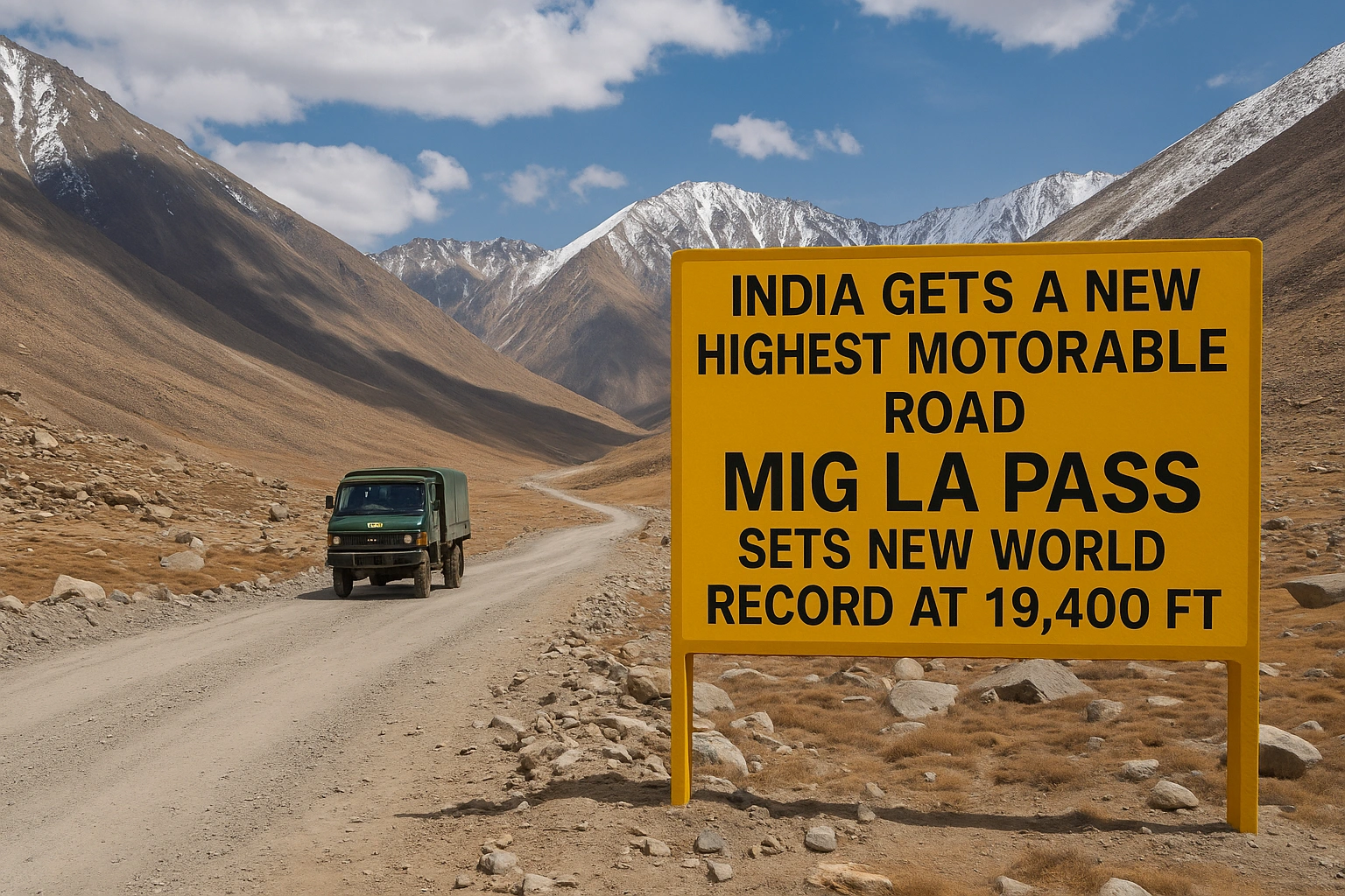India Sets New World Record: Mig La Pass Becomes the Highest Motorable Road at 19,400 ft